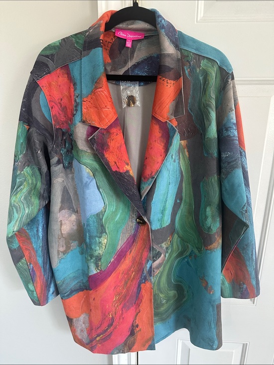 Claire Desjardins Jackets & Blazers - Colorwash Abstract Blazer Jacket - Claire Desjardins- Teal, Green & Coral